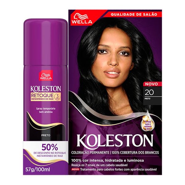 Kit Coloração Creme Koleston Preto 20 + Retoque Instantâneo