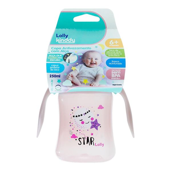Copo Infantil Lolly Kinddy Rosa Star 250ml 1 Unidade