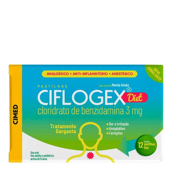 Pastilha para Garganta Ciflogex 3mg Menta-Limão 12 Unidades