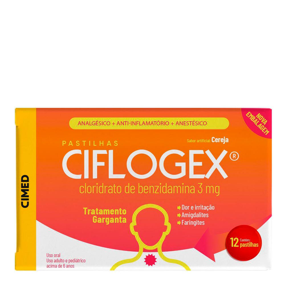 Pastilha para Garganta Ciflogex 3mg Cereja 12 Unidades - Drogaria