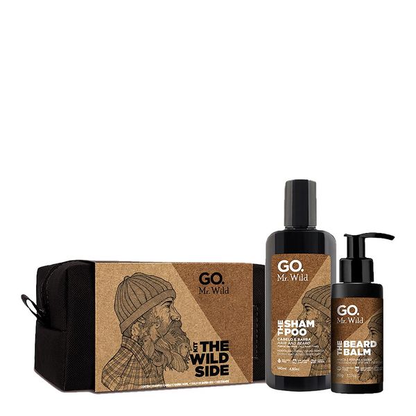 Kit Go Mr. Wild Shampoo 2 Em 1 140ml + Balm Para Barba E Cabelo 90g + Necessaire