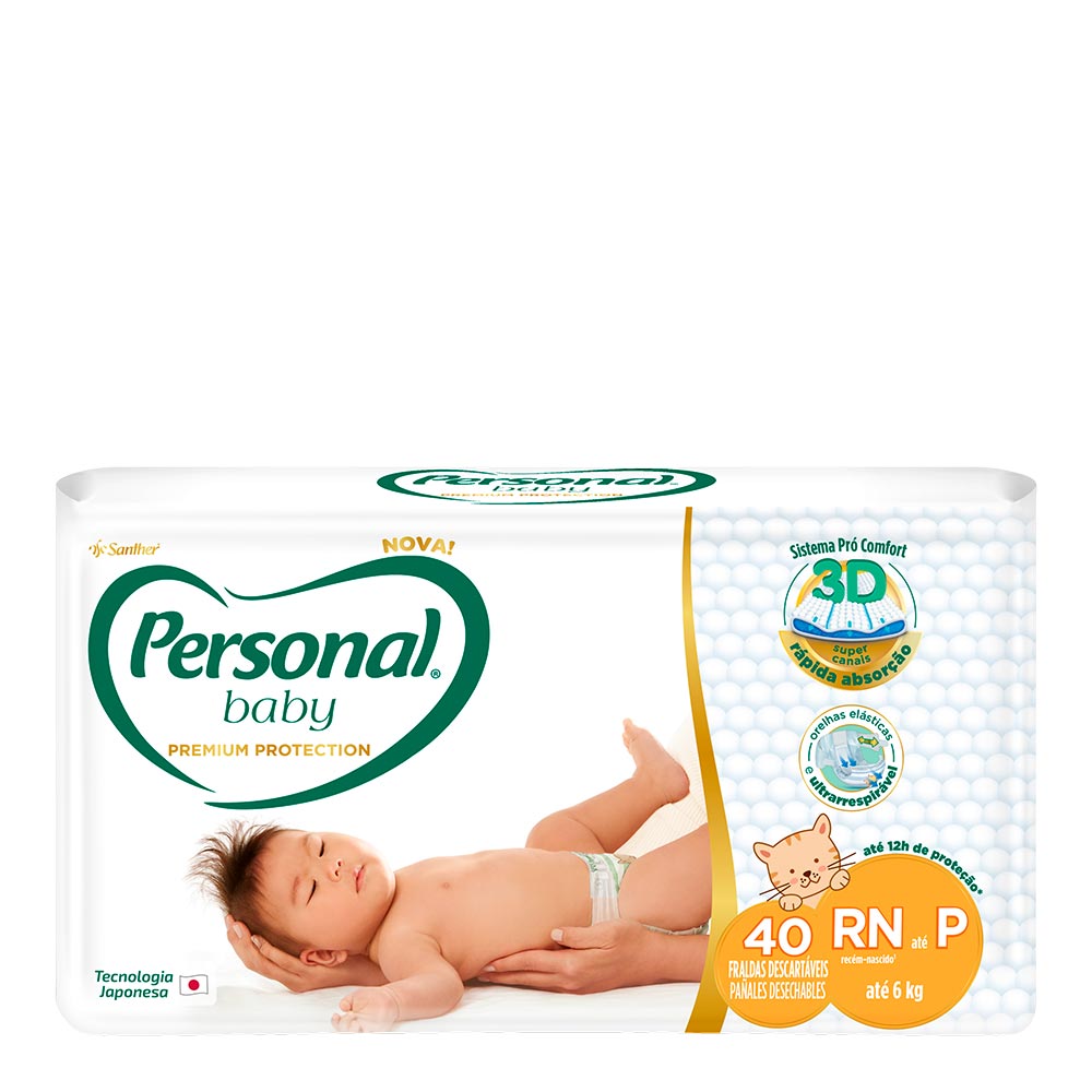 Fralda Infantil Personal Baby Premium Protection Rn Ate P 40 Unidades