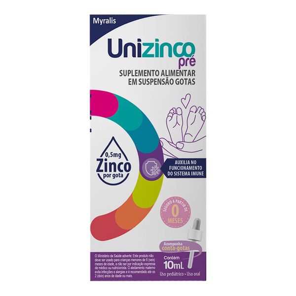 Suplemento Alimentar Unizinco Pré Myralis Pharma Sem Sabor 10ml + Conta Gotas