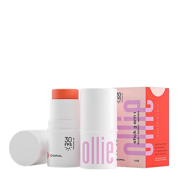 Blush, Batom E Sombra Ollie Stick FPS95 Coral 4,5g