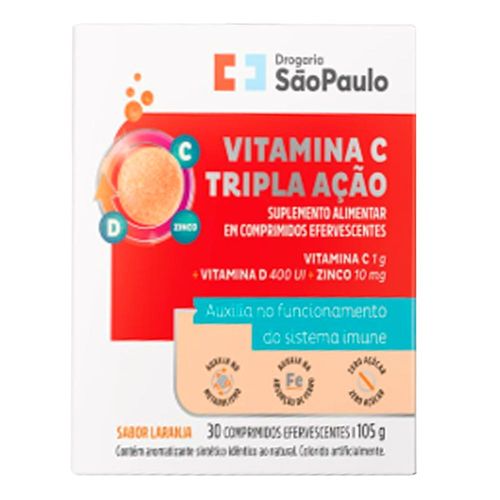 Vitamina C Drogaria São Paulo Tripla Ação 30 Comprimidos Efervescentes