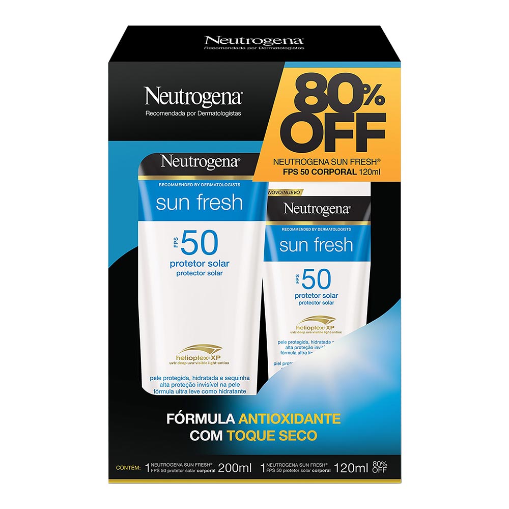 Kit Neutrogena Protetor Solar Corporal FPS 50 Sun Fresh Toque Seco 200ml + 120ml