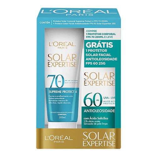 Kit L’oréal Paris Protetor Solar Corporal Fps 70 Solar Expertise 200Ml + Facial Fps 60 Antioleosidade 25G