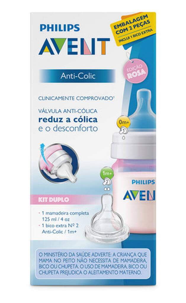 Mamadeira 125ml Rosa + bico 2 Anti Colic + philips Avent 935293027
