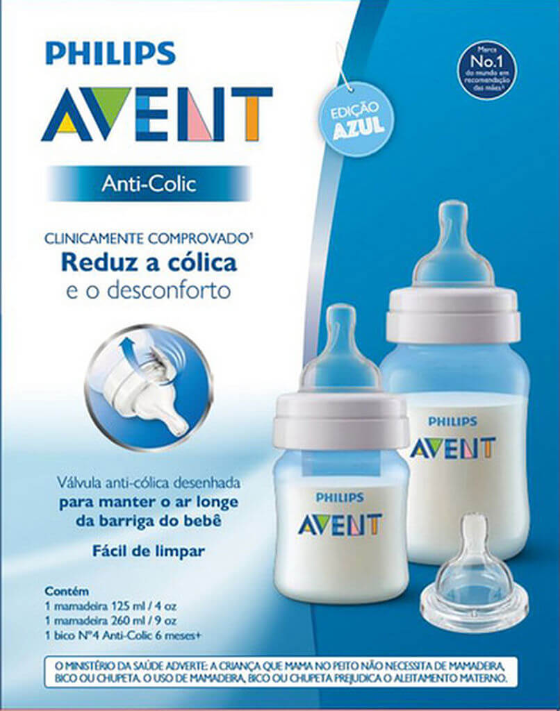 Kit 2 Mamadeiras Anti Colic 125ml e 260ml Azul + philips Avent 935293039