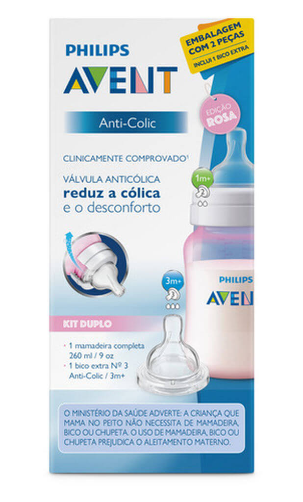 Mamadeira 260ml Rosa + bico 3 Anti Colic + philips Avent 935293052