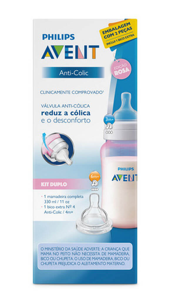 Mamadeira 330ml Rosa + bico 4 Anti Colic + philips Avent 935293053