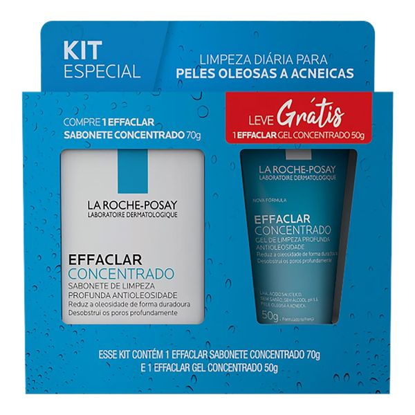 Kit La Roche-Posay Effaclar Concentrado Sabonete em Barra 70g + Gel de Limpeza Facial 50g