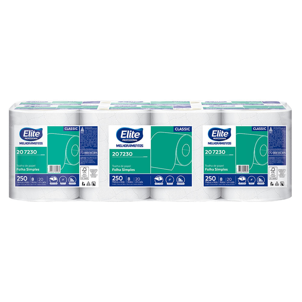 Papel Toalha Rolo Elite Folha Simples 8 Rolos 250 Metros