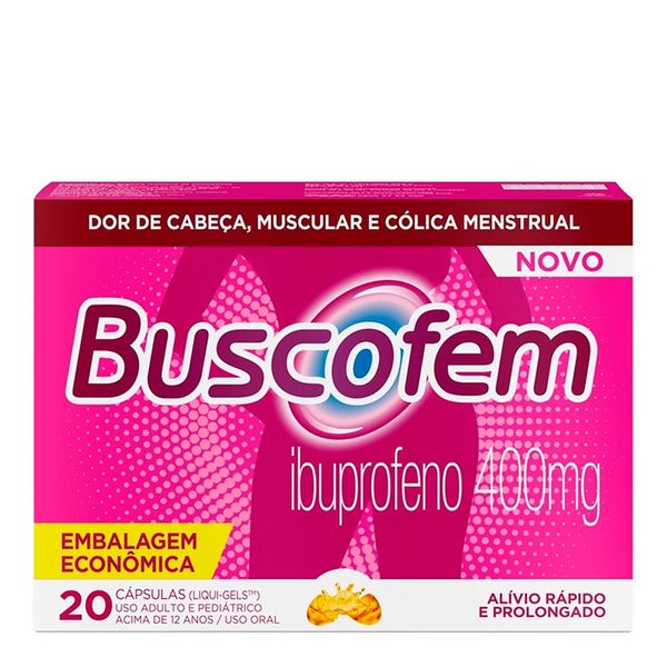 Analgésico, Anti-inflamatório e Antitérmico Buscofem 400mg 20 Cápsulas