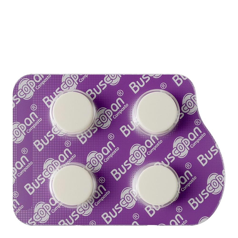 Analgésico e Antiespasmódico Buscopan Composto 10mg + 250mg 4 Comprimidos Revestido