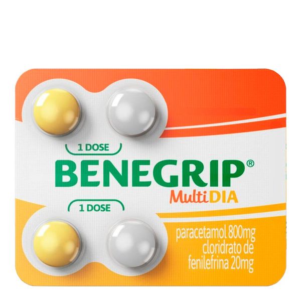 Antigripal, Analgésico, Antitérmico e Descongestionante Benegrip Multi Dia 800mg + 20mg 4 Comprimidos